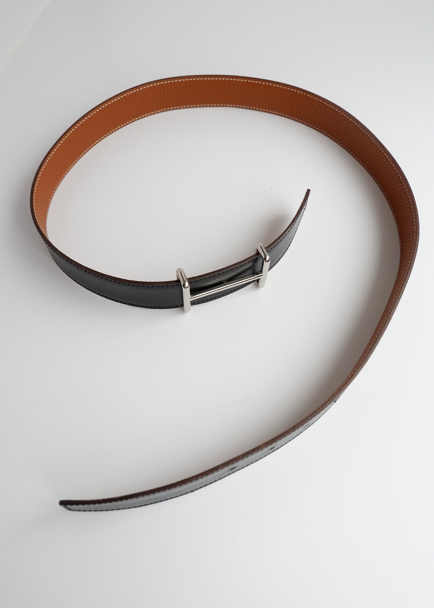 Authentic Preowned Hermes Black/Brown Reversible Leather H Belt - 80