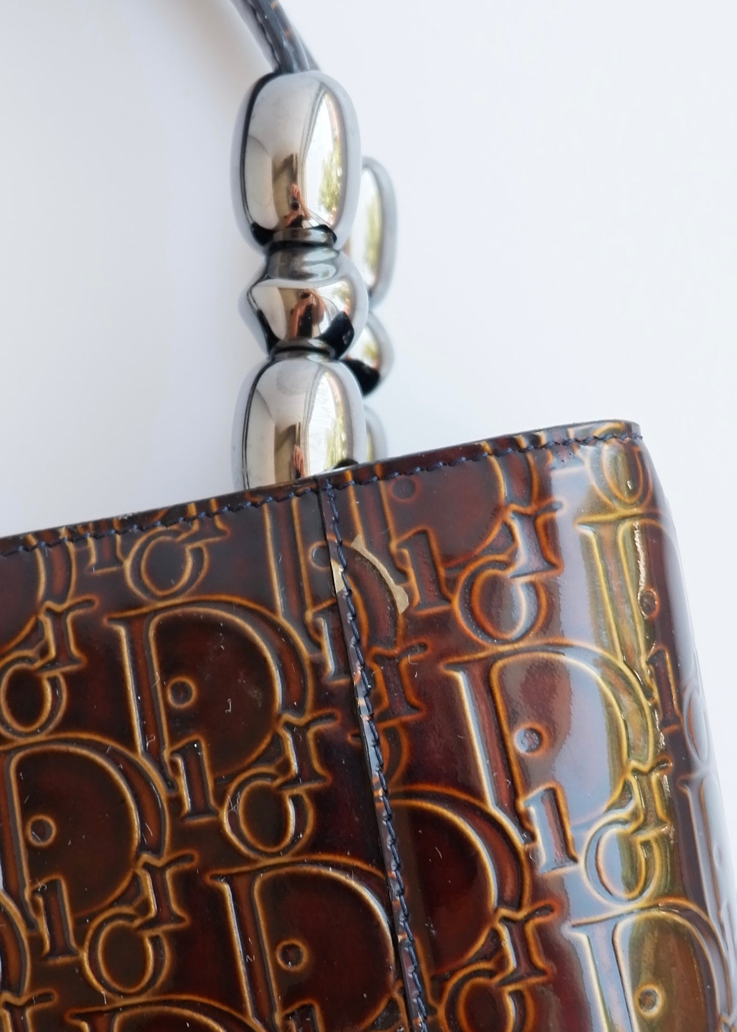 Authentic Preowned Christian Dior Brown Patent Leather Maris Pearl Handbag