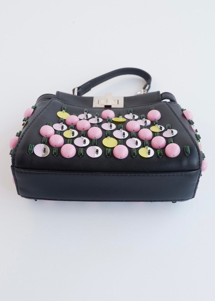 Authentic Preowned Fendi Black Multi Color Beaded Micro Peekaboo handbag