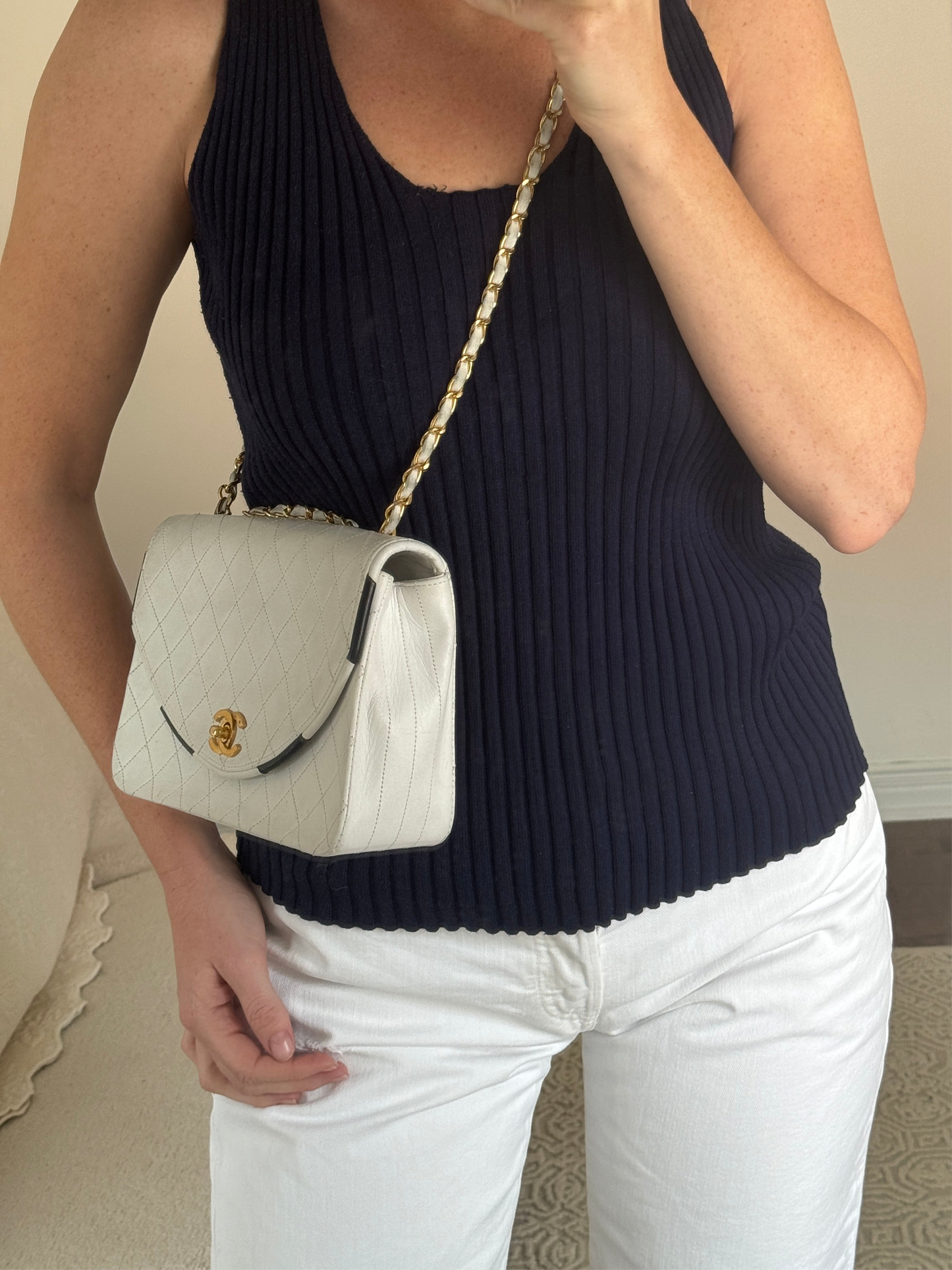 Authentic Preowned Vintage Chanel White Single Flap Bag - GHW