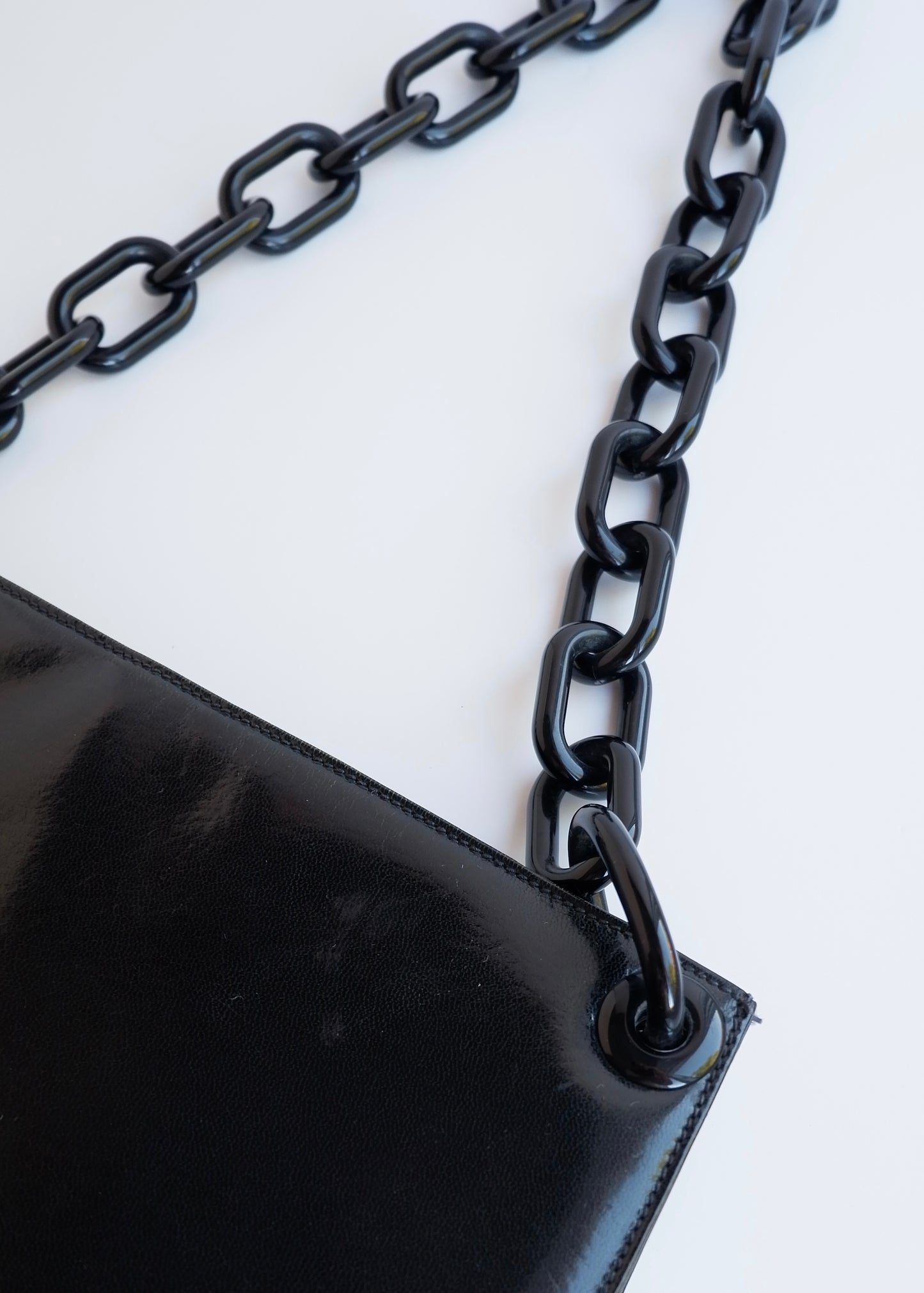 Authentic Preowned Vintage Prada Black Patent Leather Long Chain Shoulder Bag