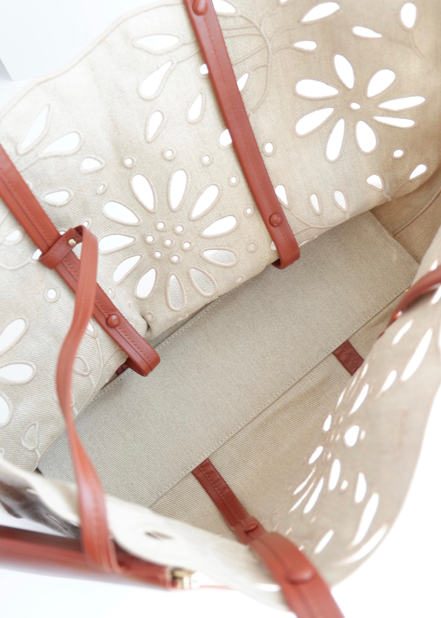 Authentic Preowned Chloe Beige Linen Calfskin Large Kamilla North-South Tote
