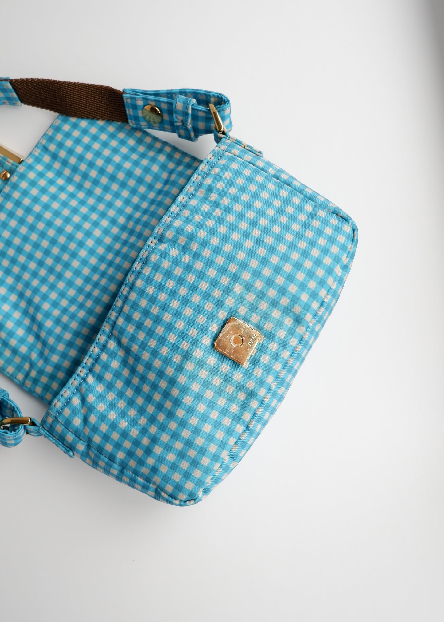 Authentic Preowned Fendi Blue Gingham Nylon Two Way Bag