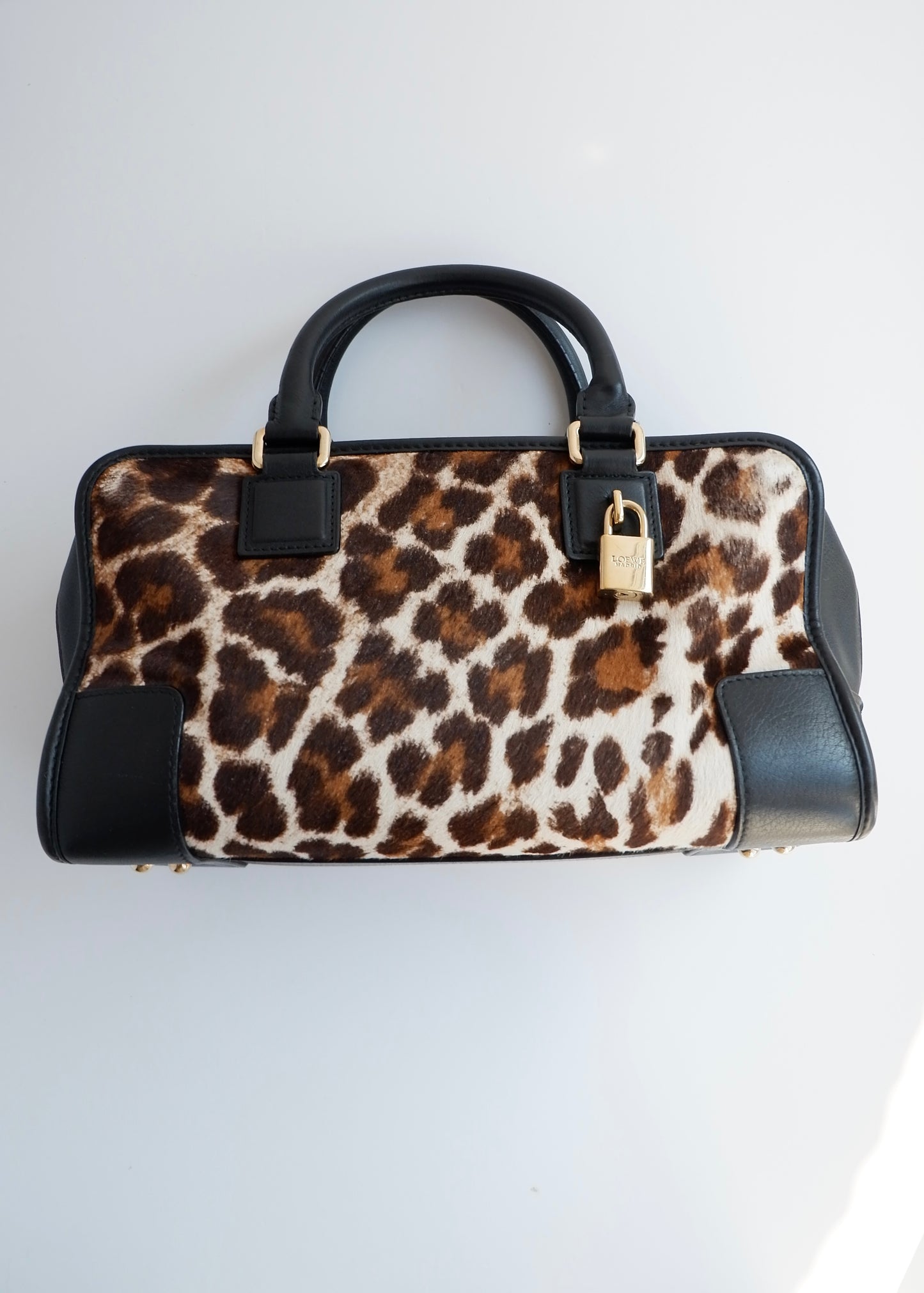 Authentic Preowned Loewe Black/Animal Print Pony Hair Amazona Bag