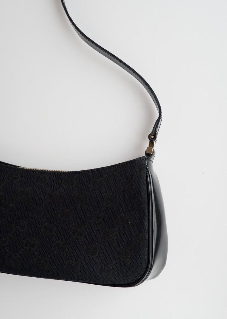 Authentic Preowned Gucci Black GG Canvas Patent Leather Shoulder Bag