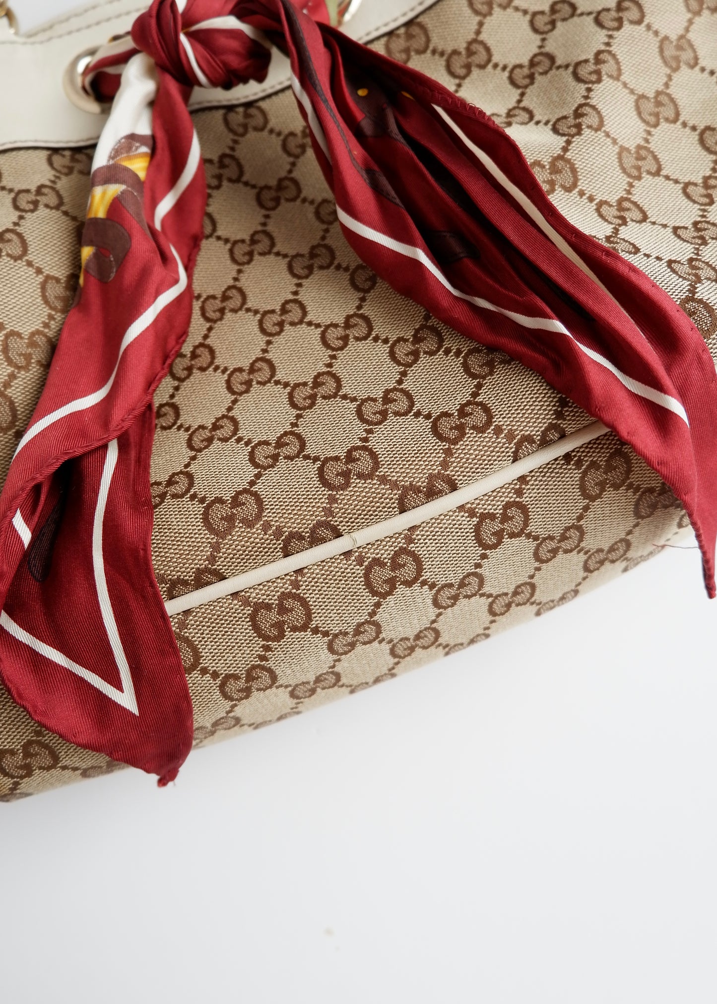 Authentic Preowned Gucci White GG Canvas/ Scarf Detail Handbag