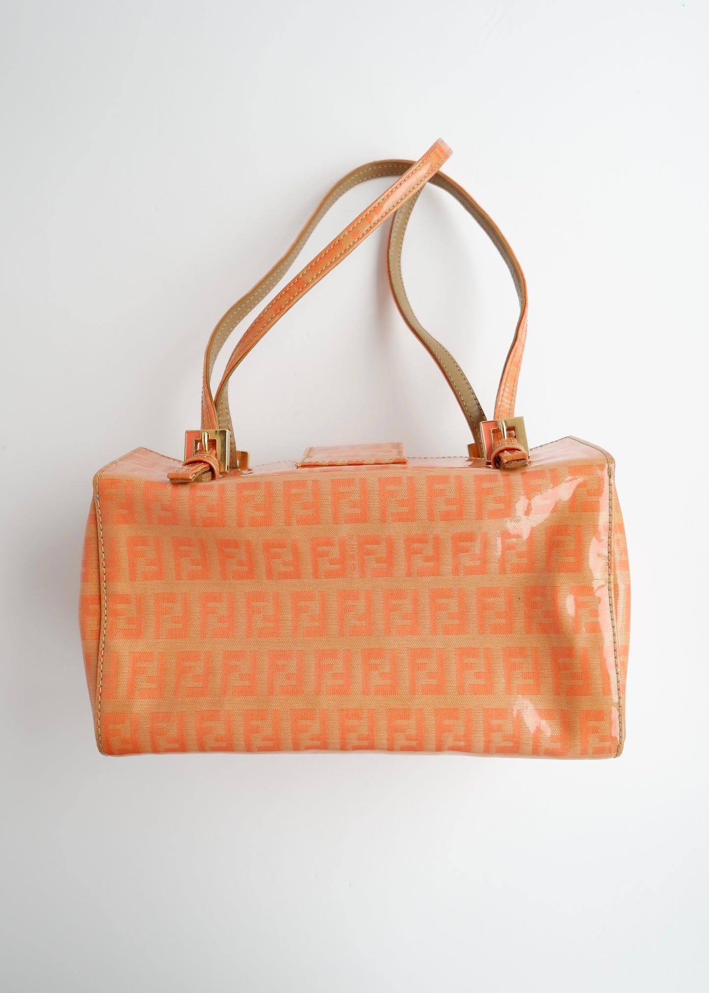 Authentic Preowned Vintage Fendi Orange Zucchino Coated Canvas Shoulder Bag