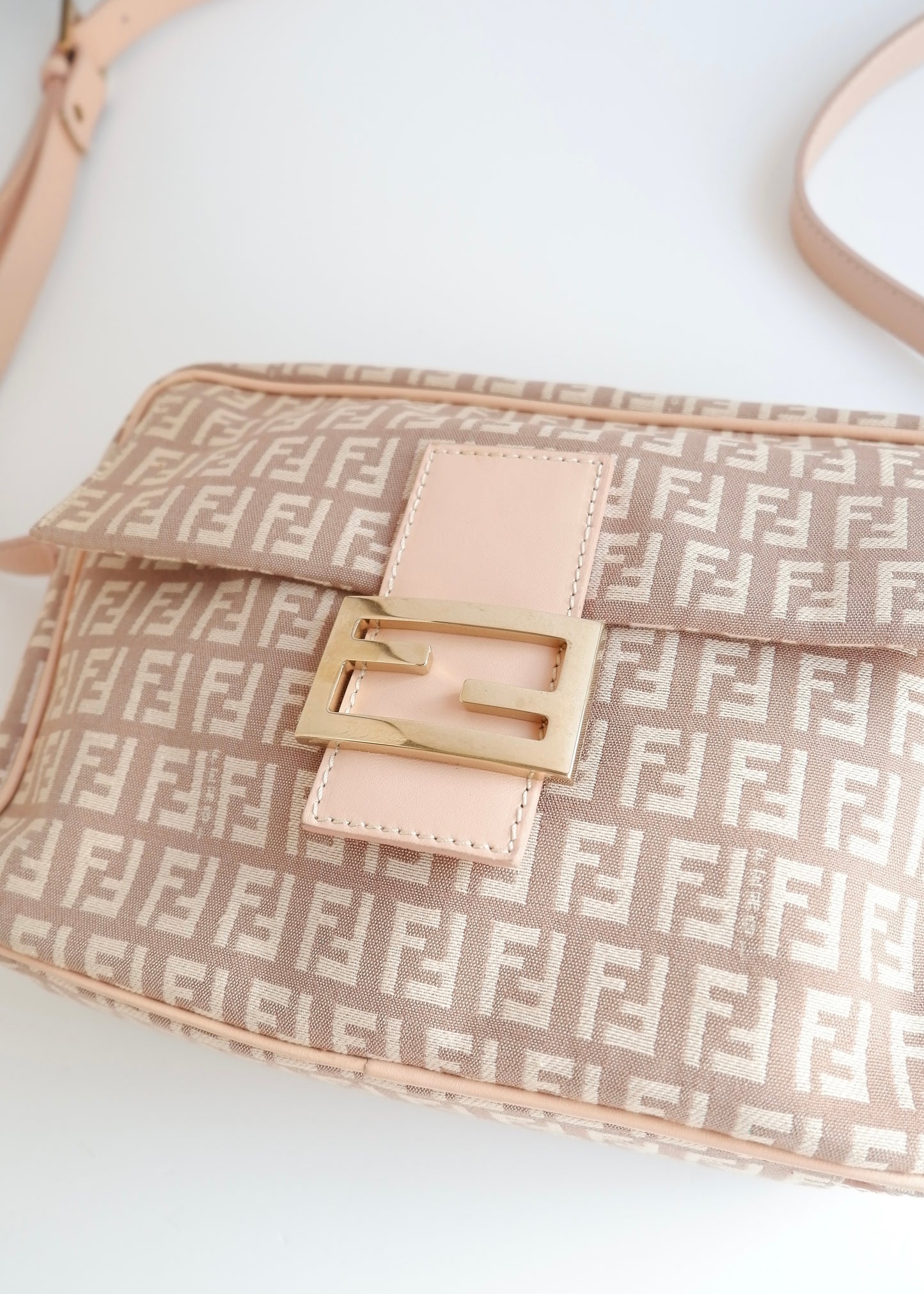 Authentic Preowned Fendi Pink Zucchino Canvas/ Leather Crossbody Bag