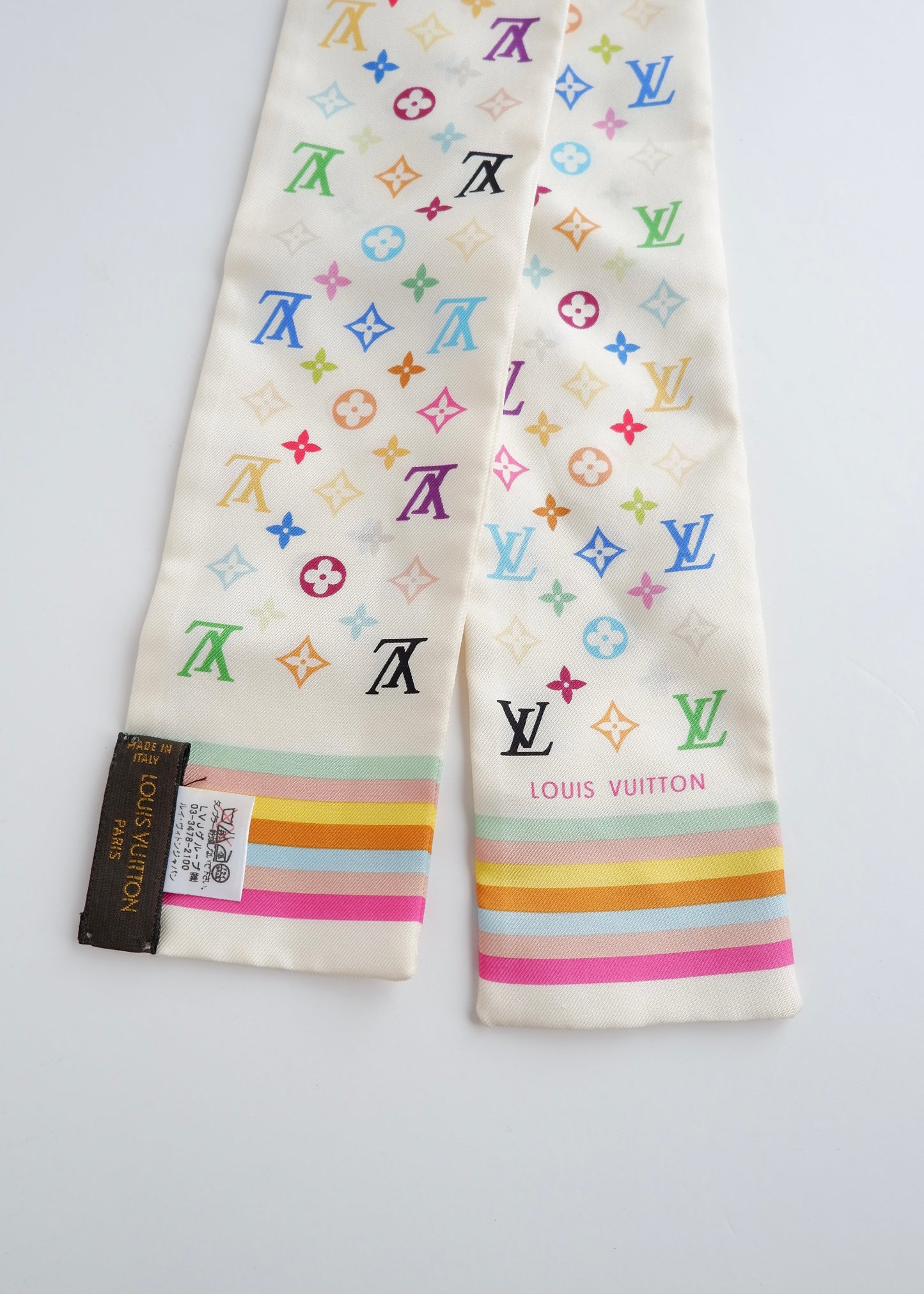 Authentic Preowned Louis Vuitton Monogram Multicolored Takashi Murakami Silk Scarf