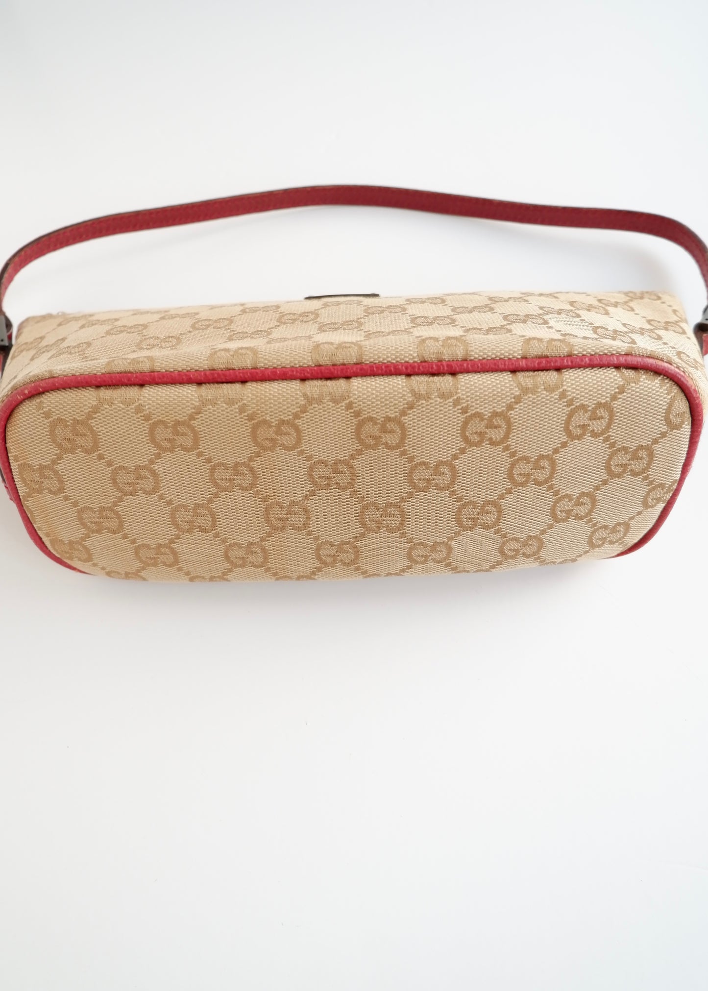 Authentic Preowned Gucci Beige/Burgundy Boat Pochette