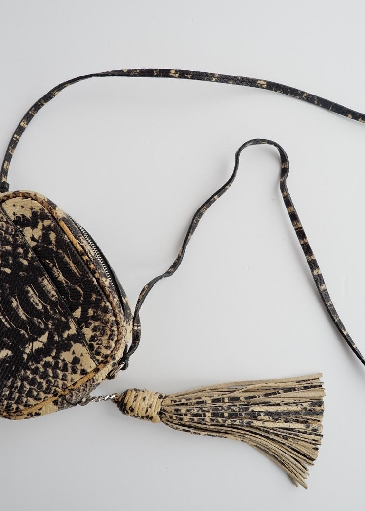 Authentic Preowned Saint Laurent YSL Python Print Small Tassel Crossbody Bag
