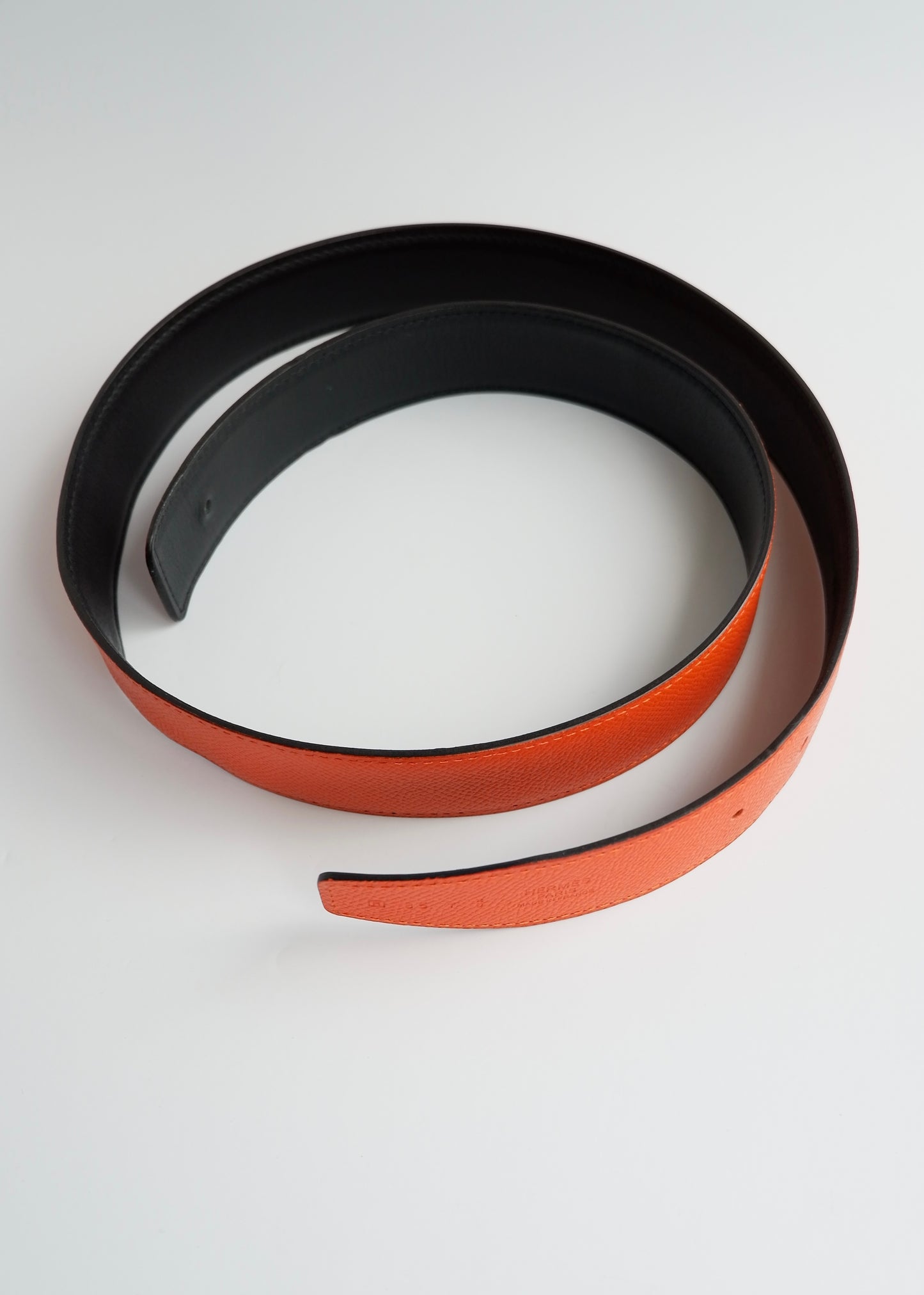 Authentic Preowned Hermes Black/ Orange Leather Martelee H Belt - 85