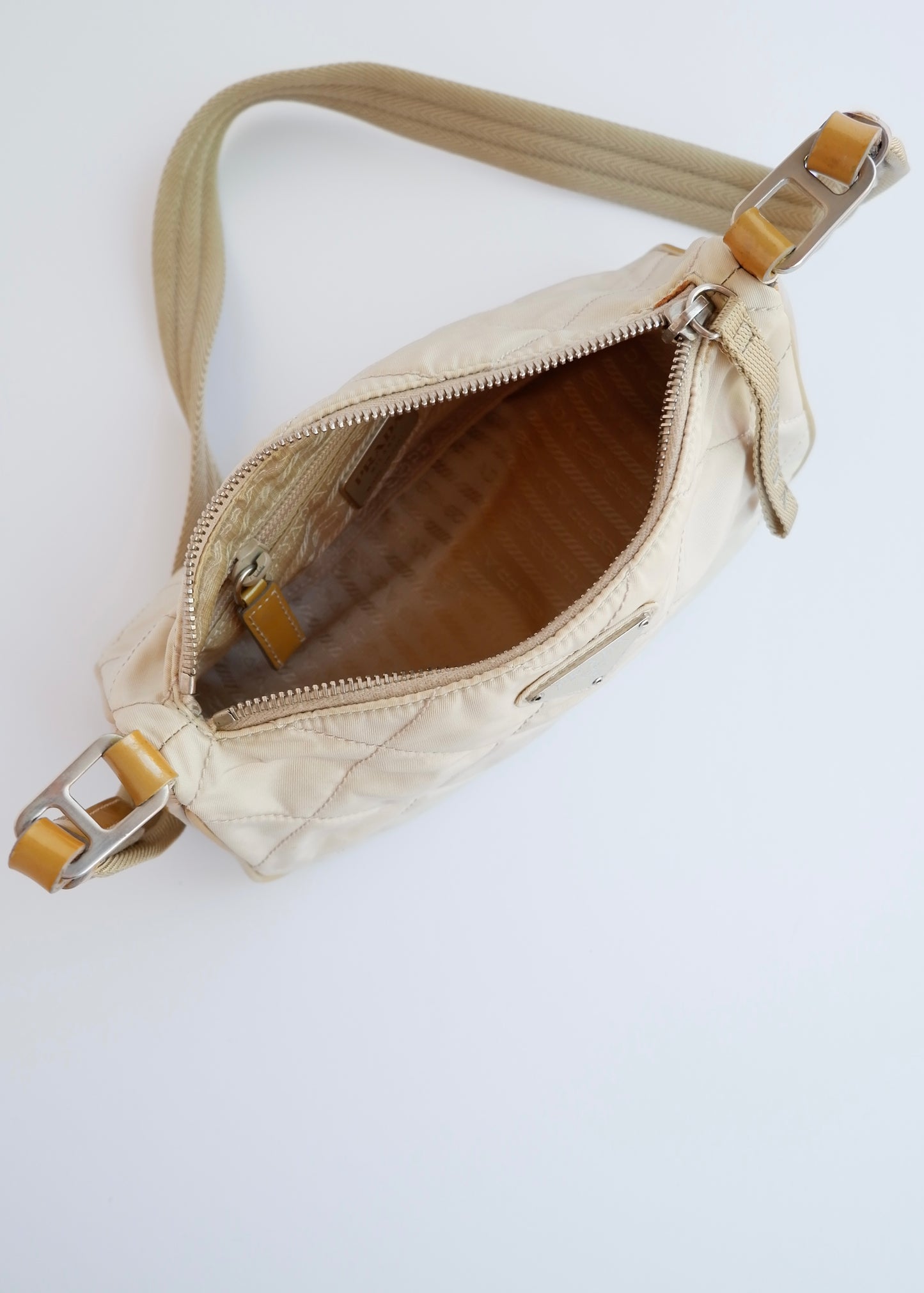 Authentic Preowned Prada Beige Quilted Nylon Crossbody Bag