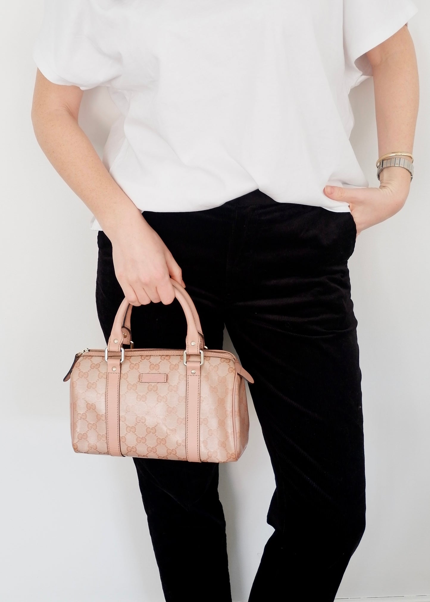 Authentic Preowned Gucci Pink GG Canvas Mini Boston Bag