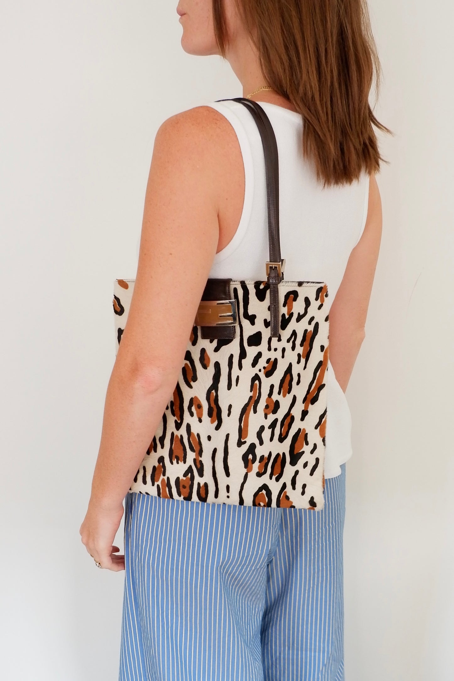 Authentic Preowned Vintage Fendi White Leopard Print Tote Bag