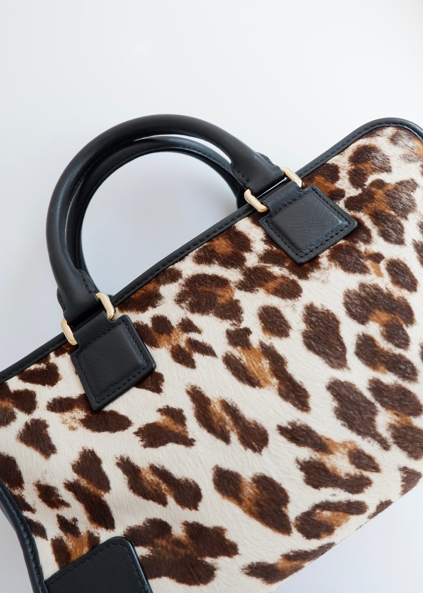 Authentic Preowned Loewe Black/Animal Print Pony Hair Amazona Bag