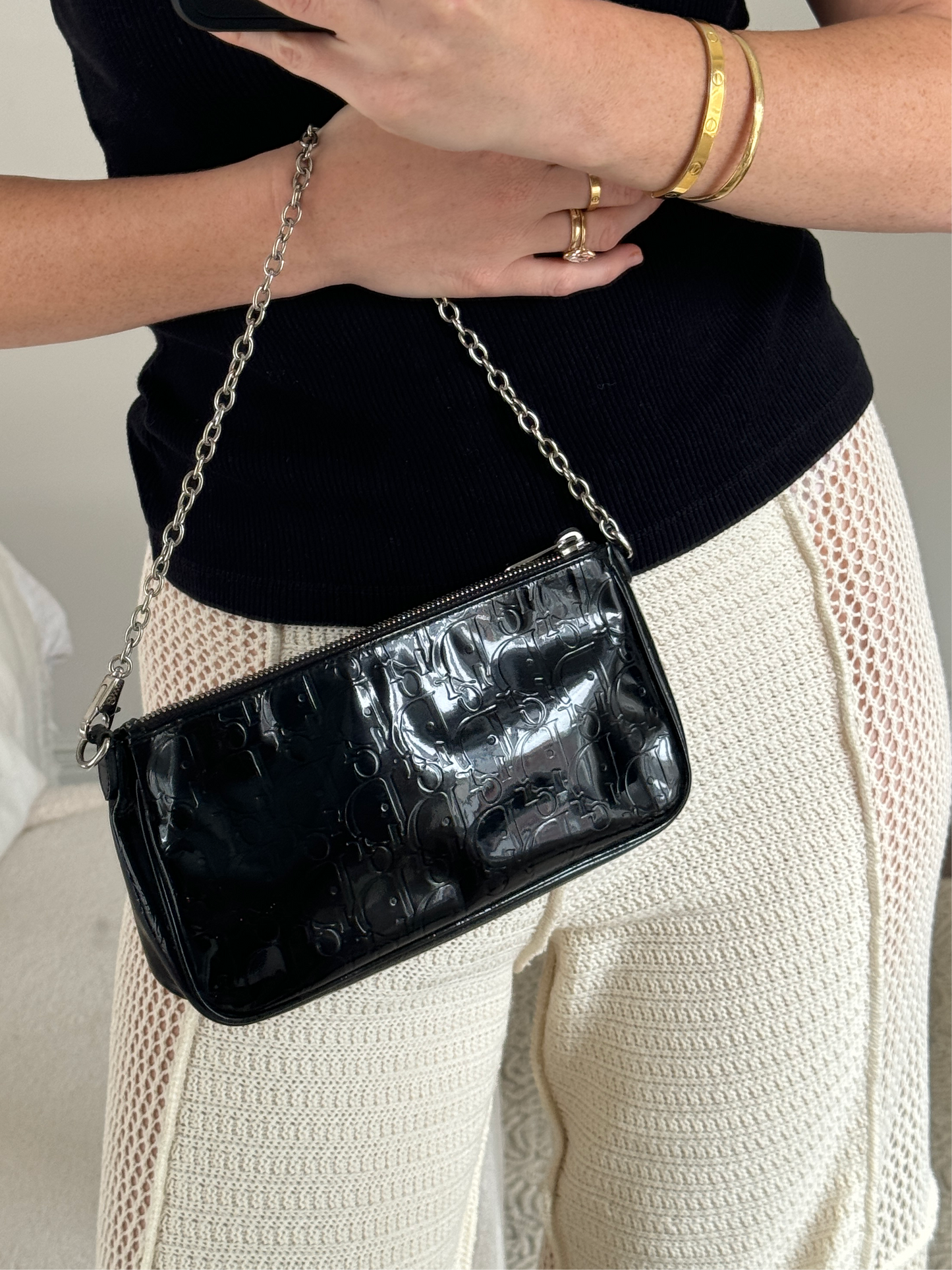 Authentic Preowned Dior Black Patent Leather Logo Shoulder Bag