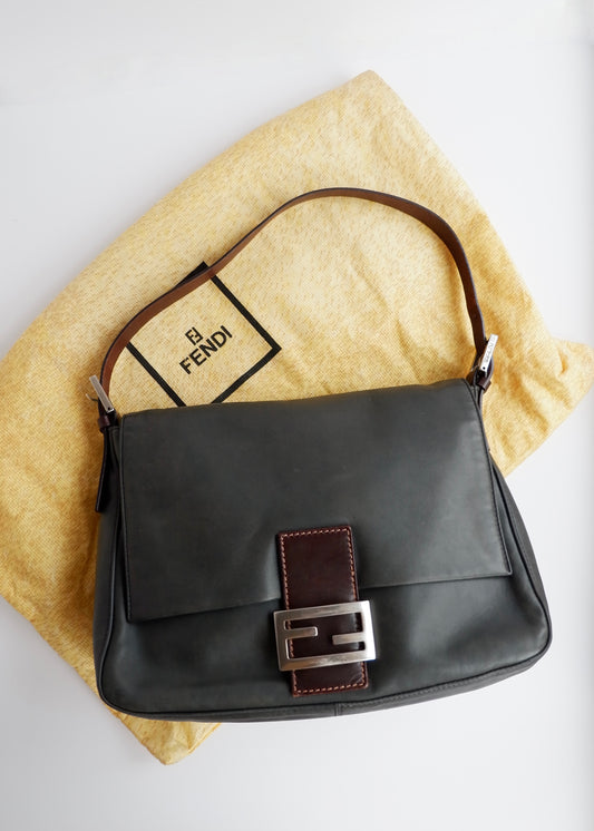 Authentic Preowned Fendi Black/Brown Leather Mamma Baguette Shoulder Bag