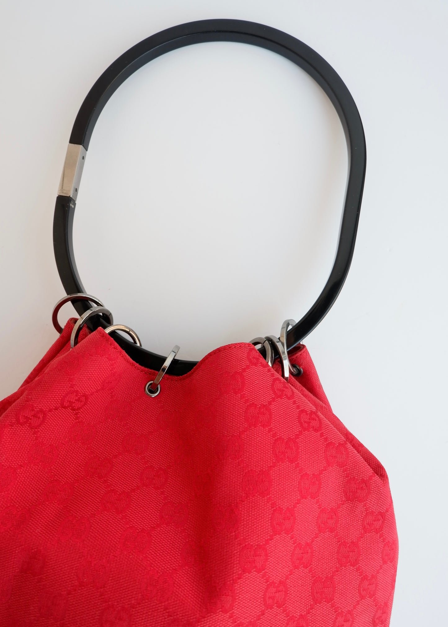 Authentic Preowned Gucci Red GG Canvas Hoop Shoulder Bag