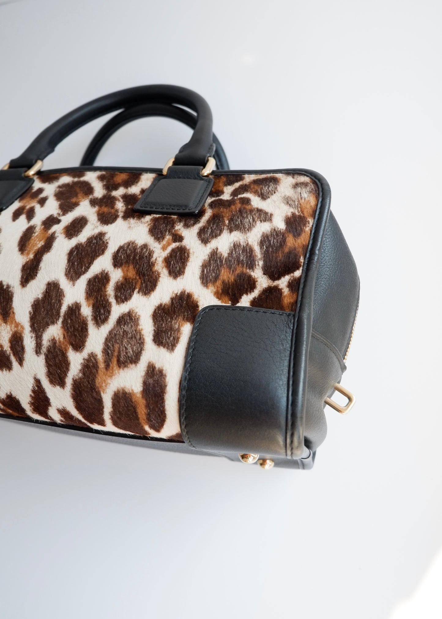 Authentic Preowned Loewe Black/Animal Print Pony Hair Amazona Bag