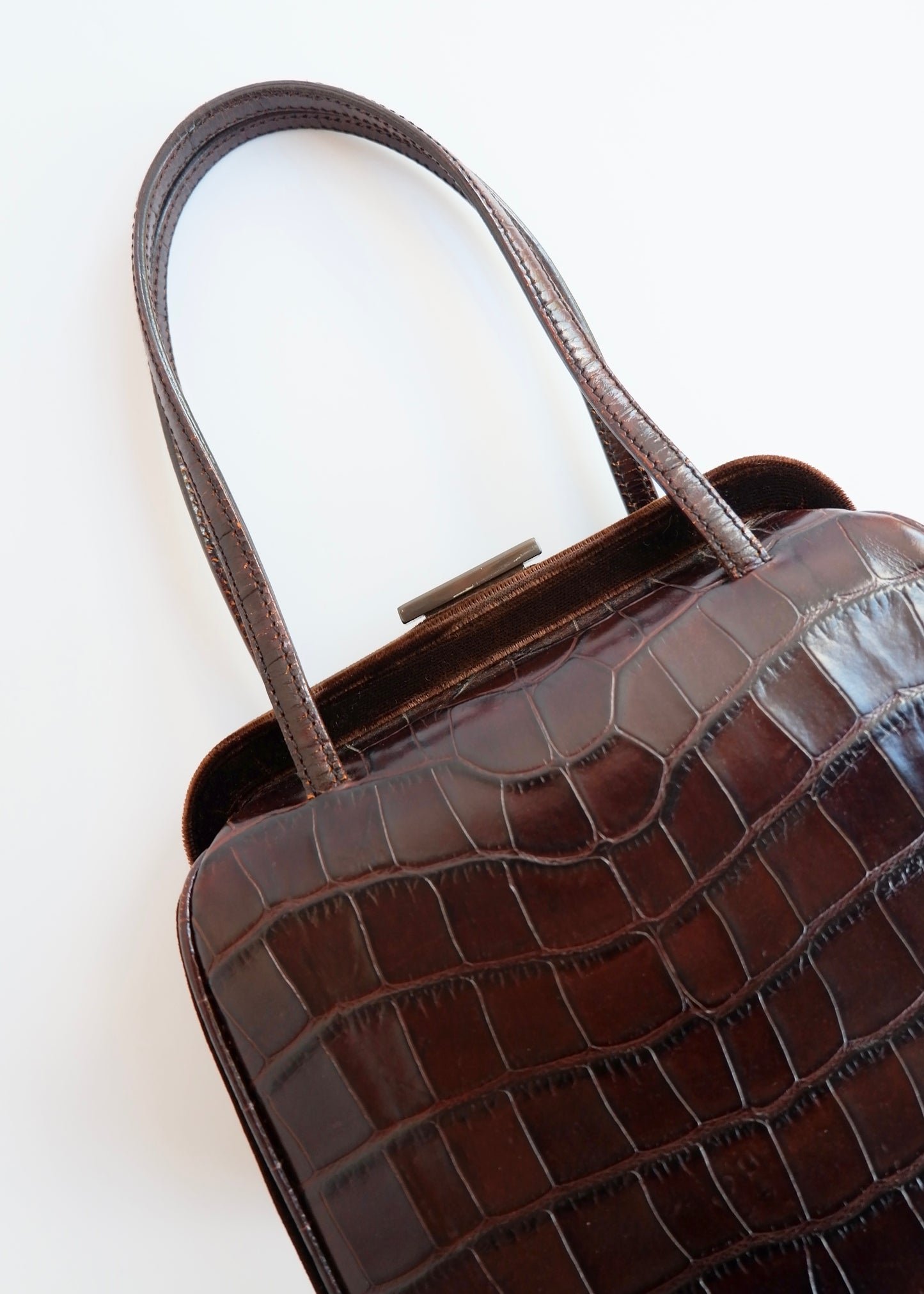 Authentic Preowned Vintage Prada Brown Leather/Velvet Top Handle Bag
