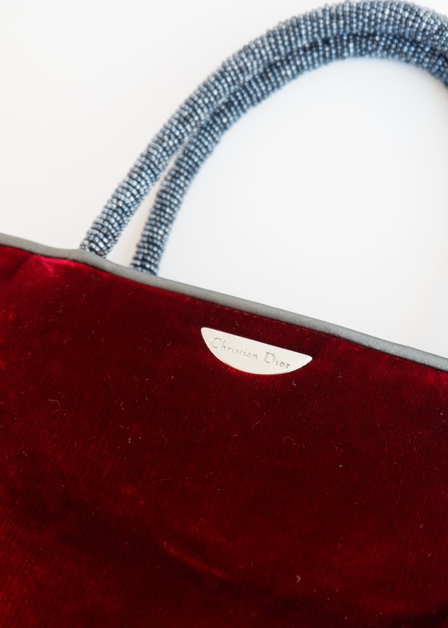 Authentic Preowned Vintage Christian Dior Burdgundy Velvet Embellished Sparkly Top Handle Bag