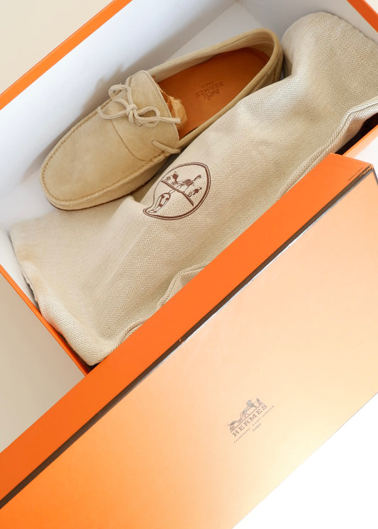 Authentic Preowned Hermes Light Beige Suede Loafers - 40