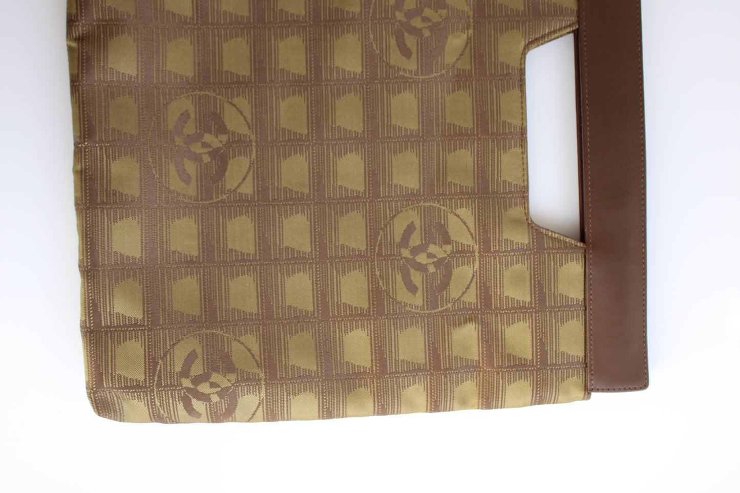 Authentic Preowned Vintage Chanel Khaki Canvas/ Leather Travel Line Clutch