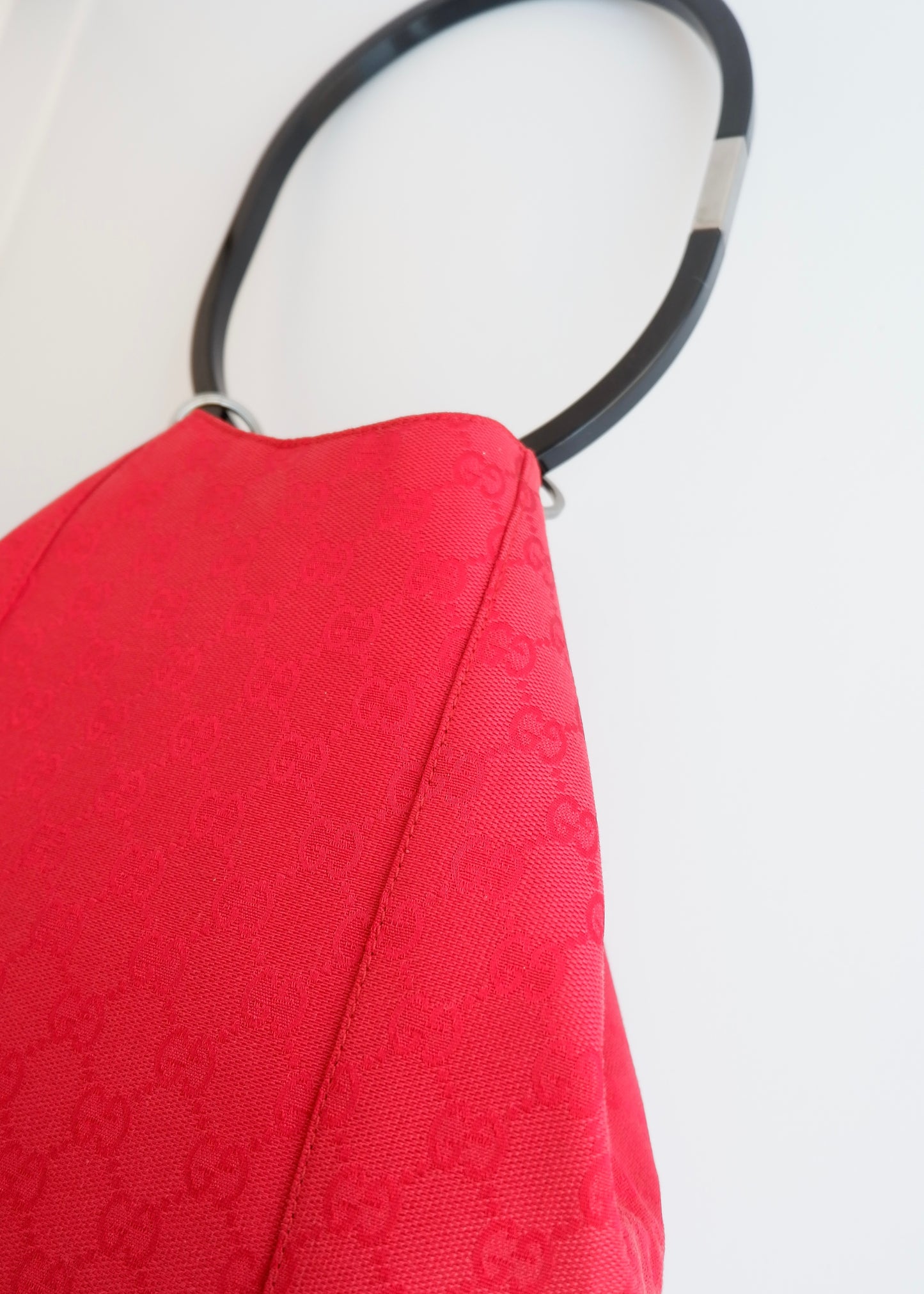 Authentic Preowned Gucci Red GG Canvas Hoop Shoulder Bag