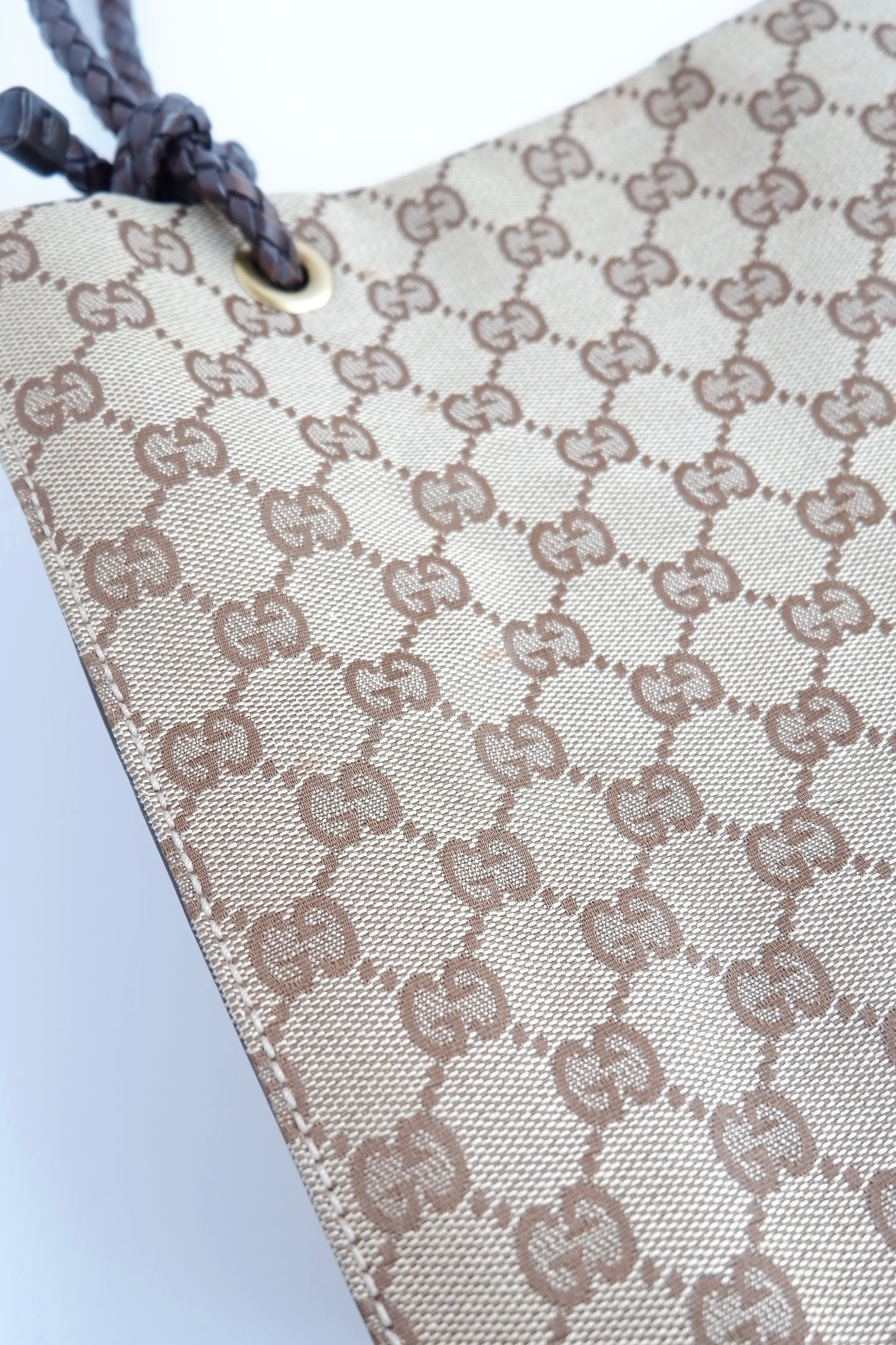Authentic Preowned Gucci Brown GG Canvas Leather Braded Strap Tote Bag