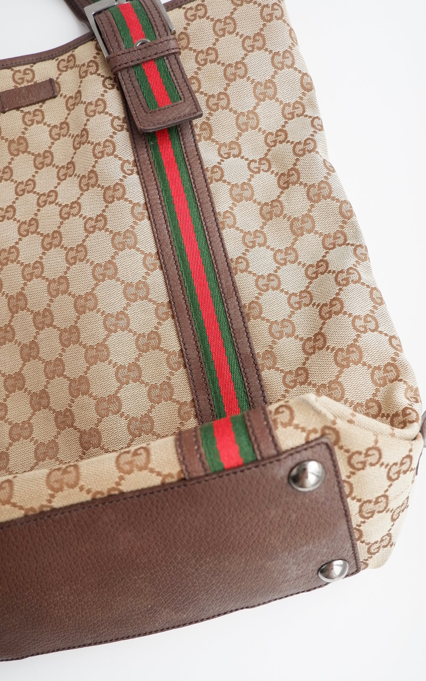 Authentic Preowned Gucci GG Cavnas Sherry Line Tote Bag