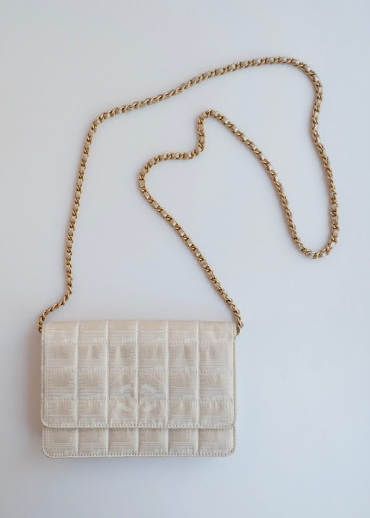 Authentic Preowned Chanel Gold Canvas New Travel Line WOC Bag