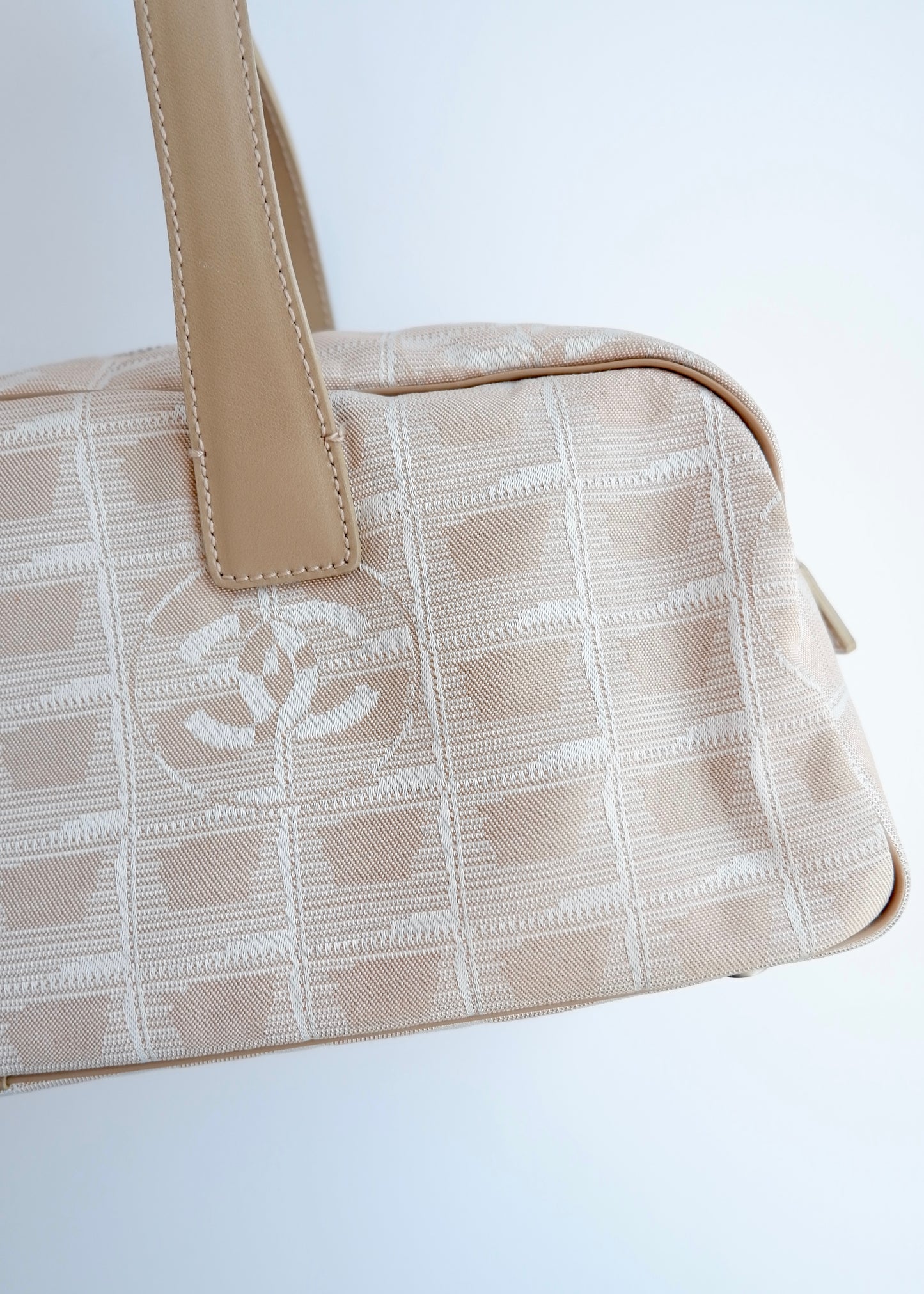 Authentic Preowned Chanel Beige Canvas/Leather New Travel Line Shoulder Bag