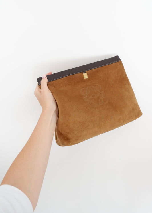 Authentic Preowned Loewe Brown Suede Oversized Clutch Bag