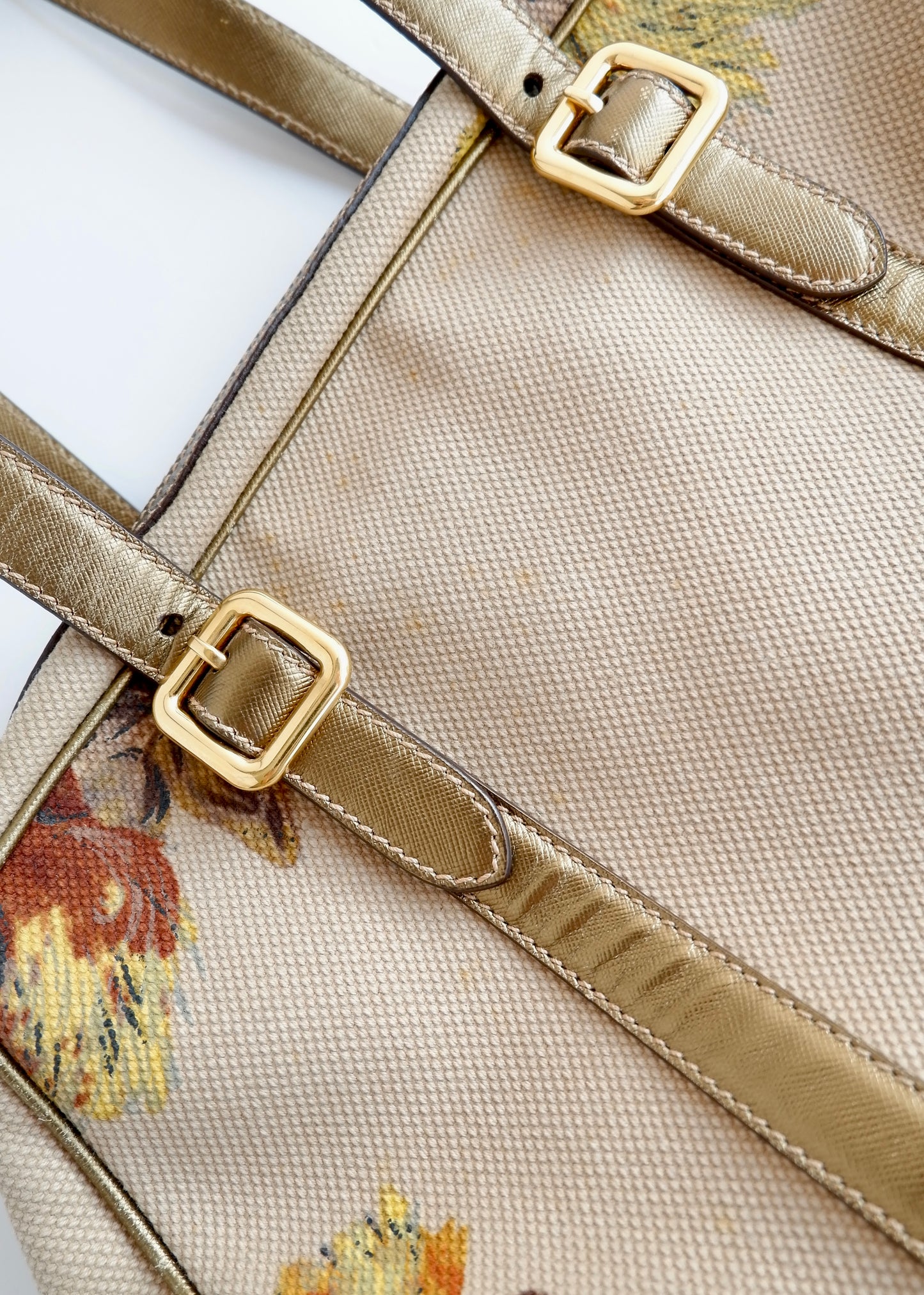 Authentic Preowned Prada Beige/ Gold St. Rose Bauletto Bag