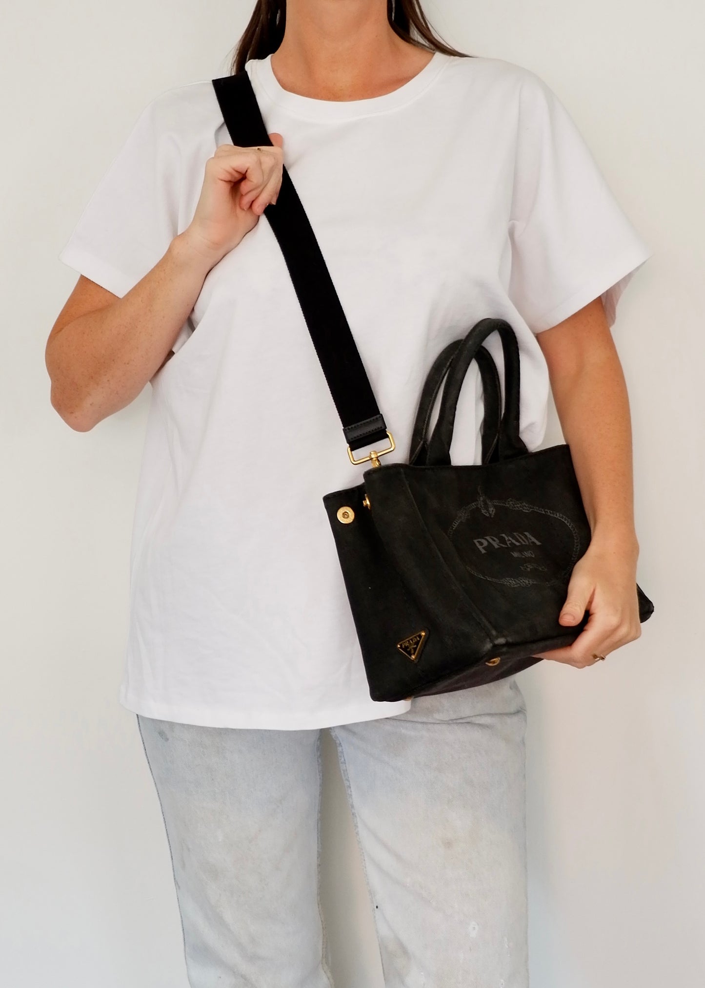 Authentic Preowned Prada Black Denim Canapa Tote w/ Strap