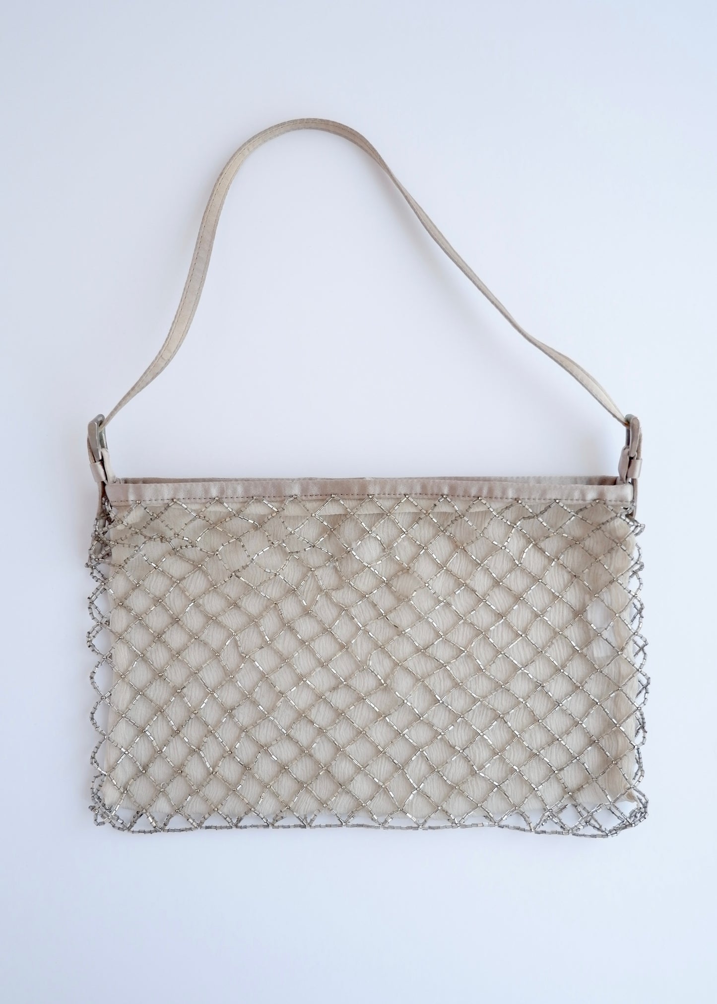 Authentic Preowned Prada Champagne Satin Beaded Shoulder Bag