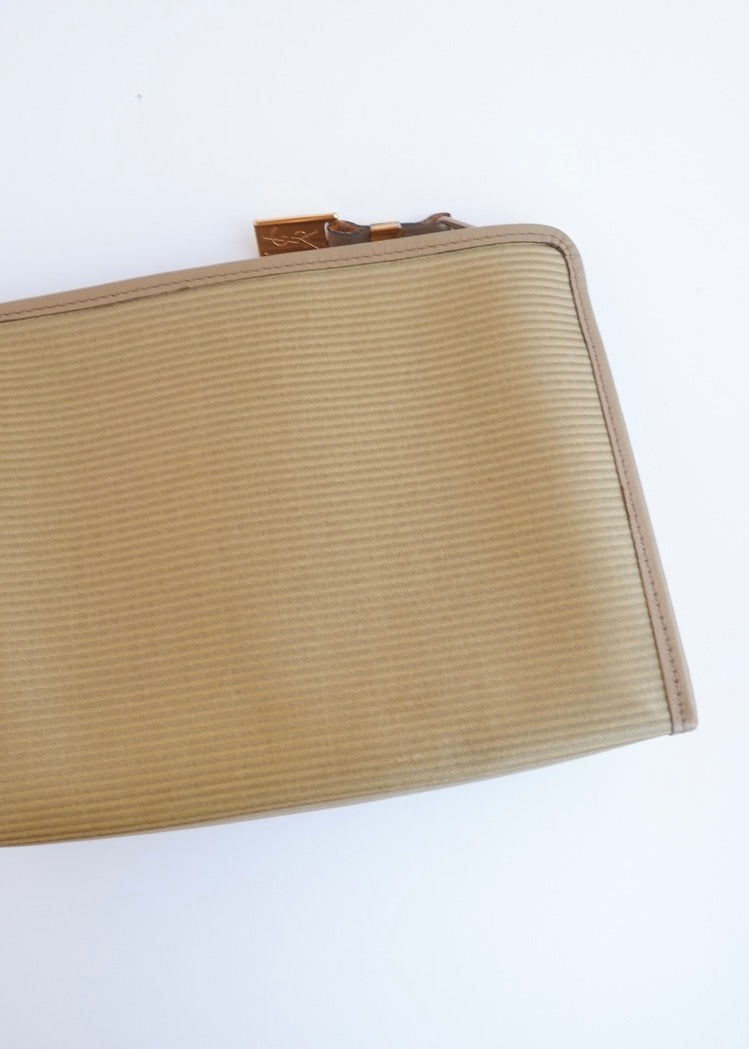 Authentic Preowned Vintage YSL Yves Saint Laurent Beige Coated Canvas Pouch