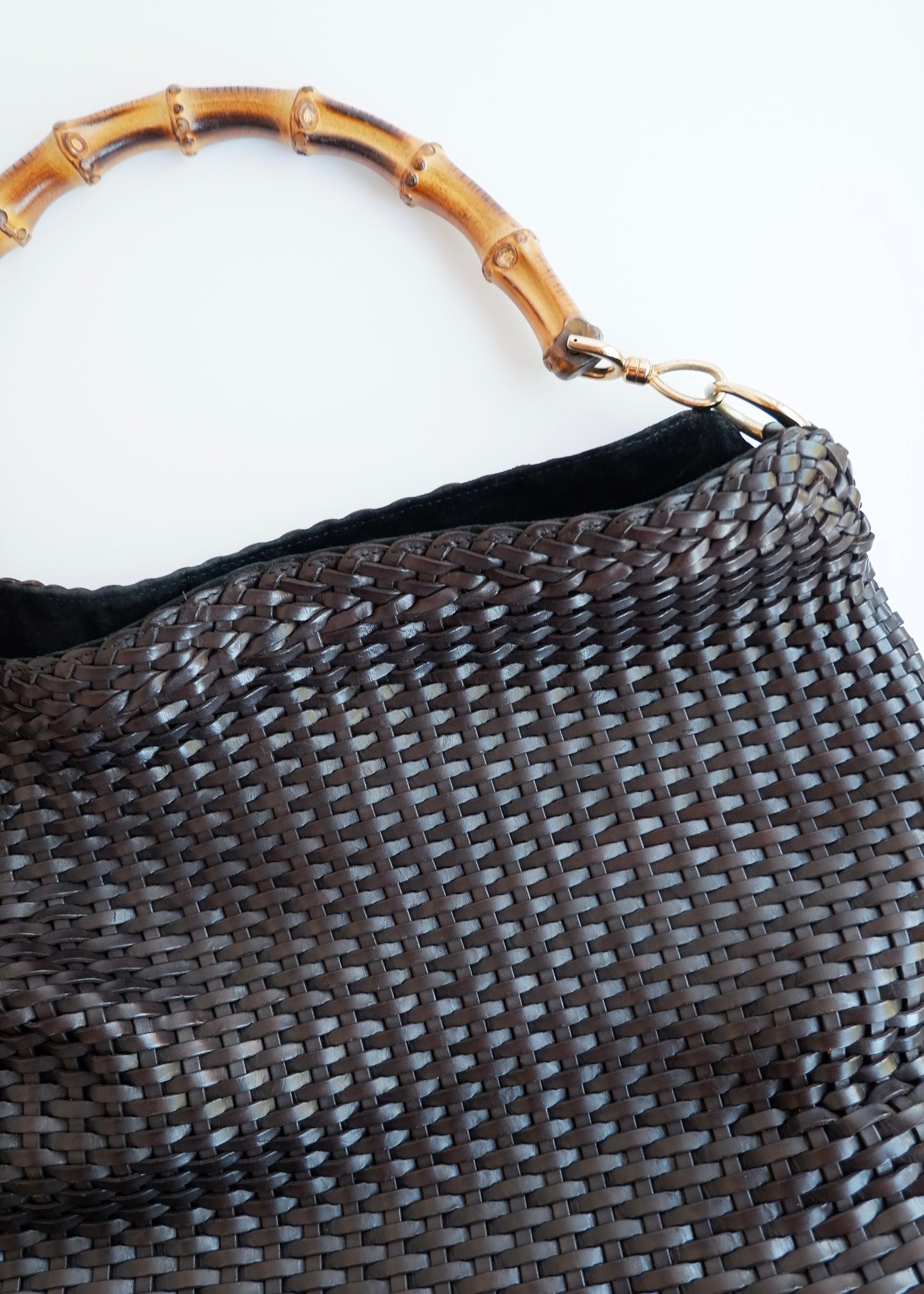 Authentic Preowned Gucci Brown Woven Leather Bamboo Hobo Shoulder Bag