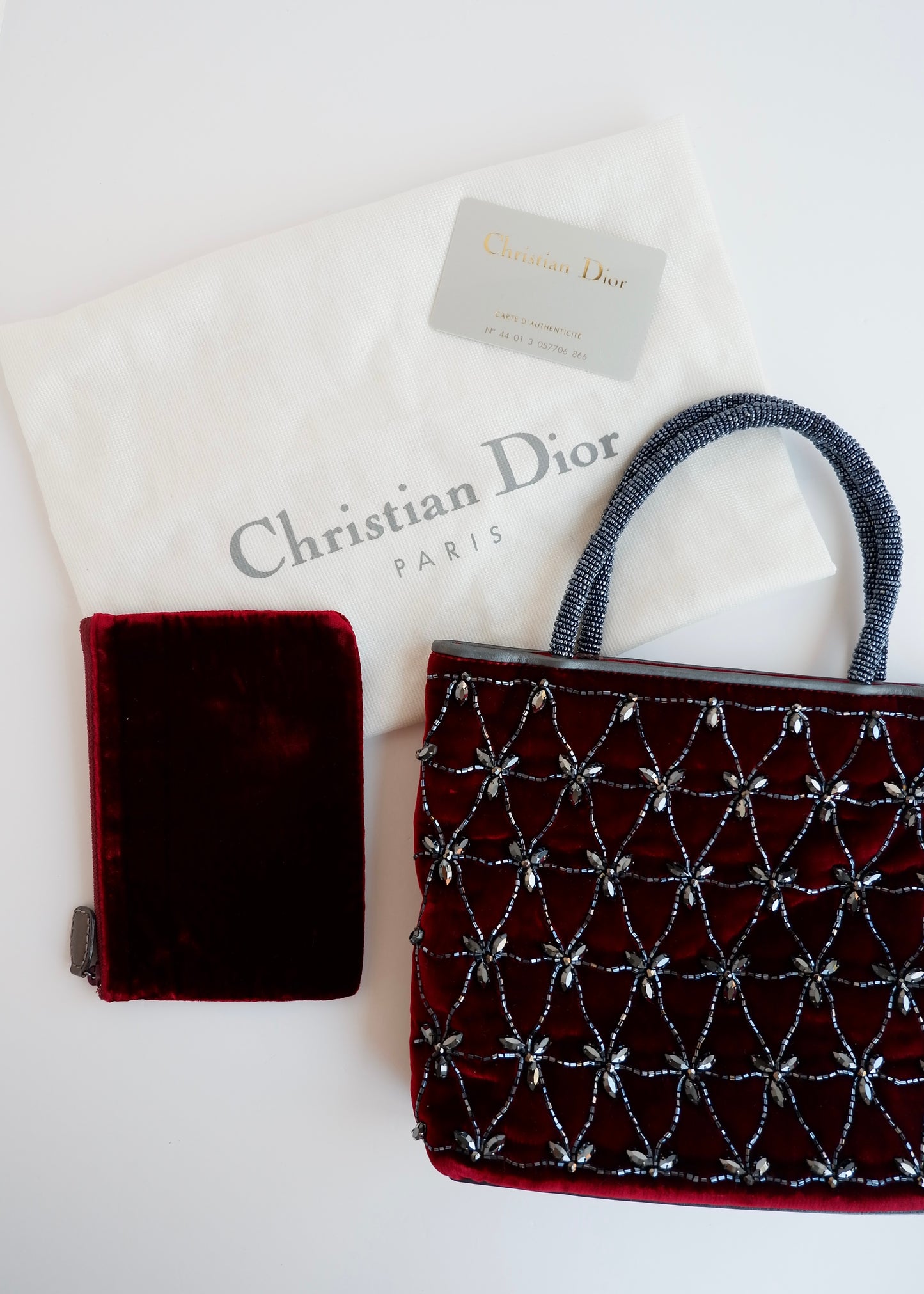 Authentic Preowned Vintage Christian Dior Burdgundy Velvet Embellished Sparkly Top Handle Bag