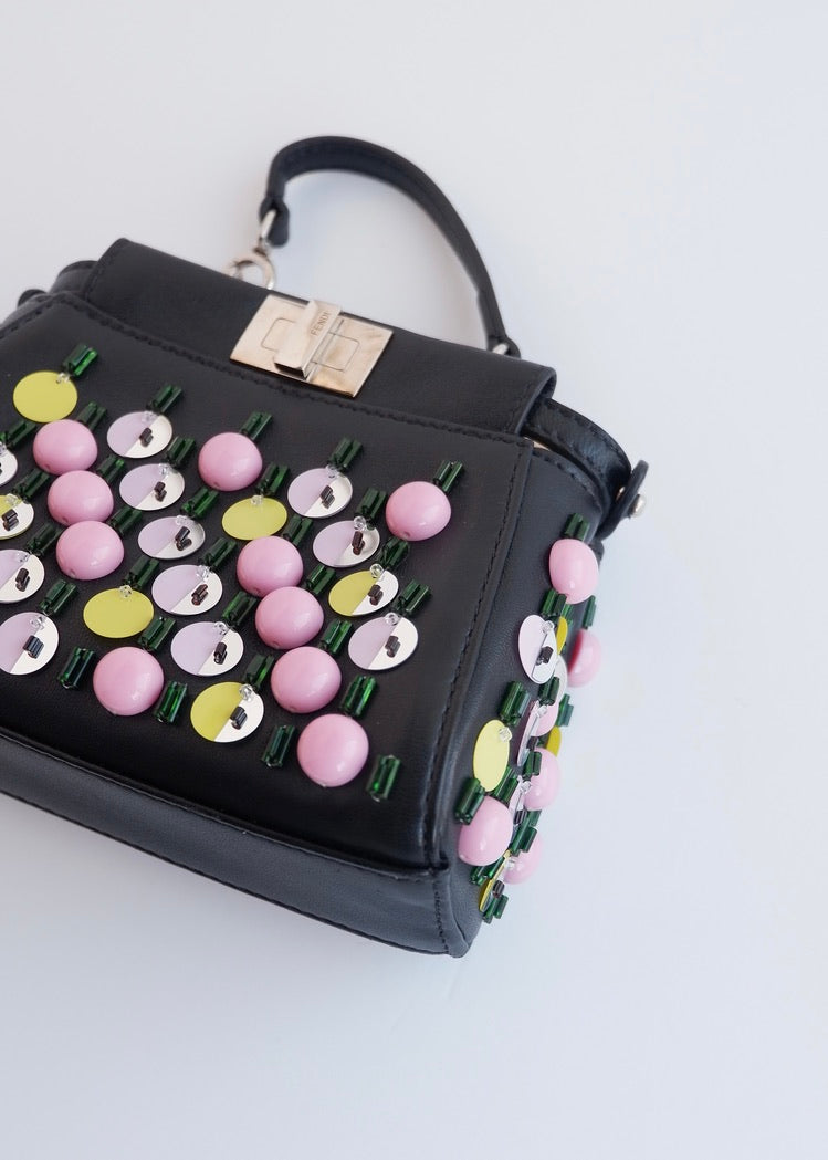 Authentic Preowned Fendi Black Multi Color Beaded Micro Peekaboo handbag