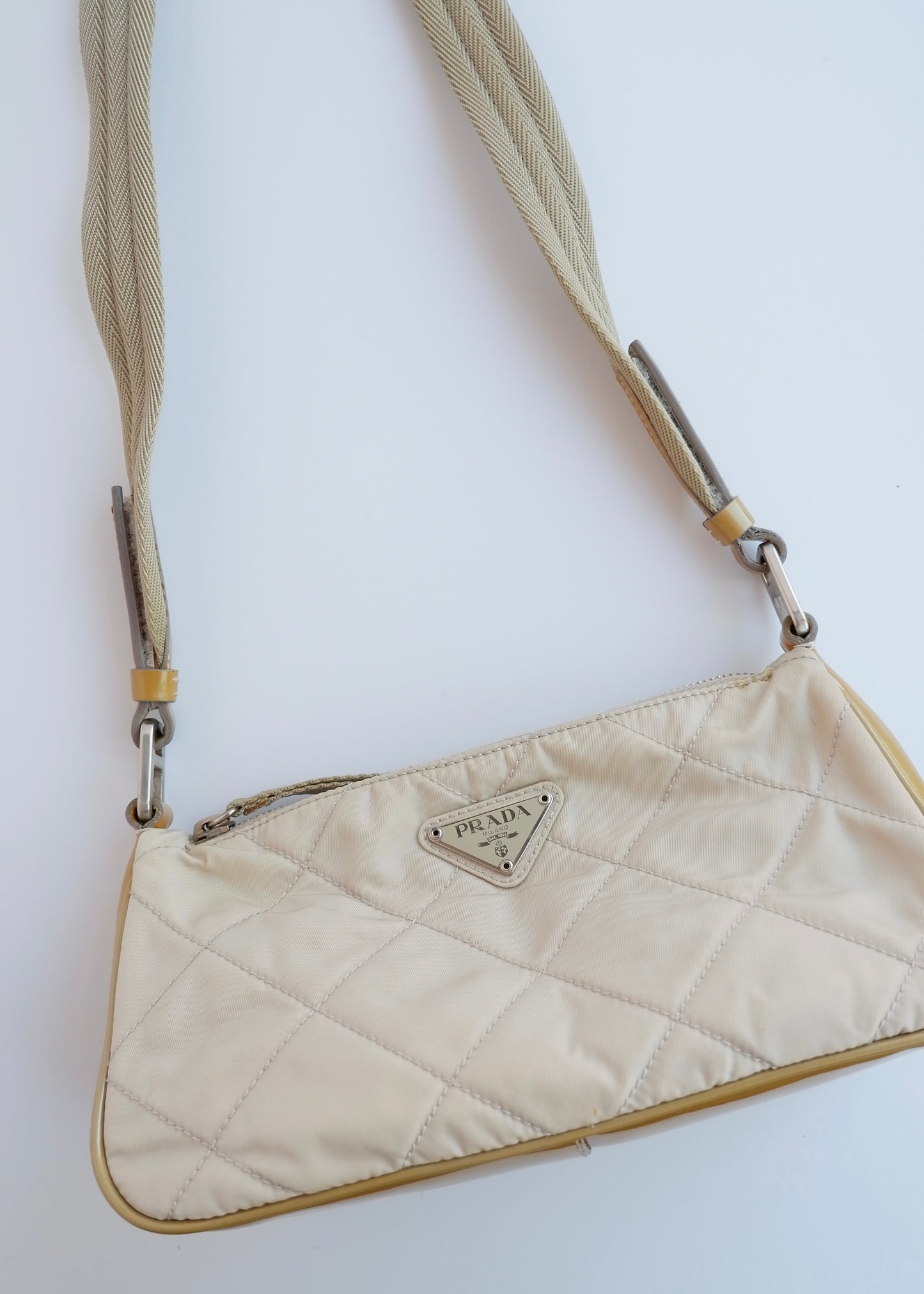 Authentic Preowned Prada Beige Quilted Nylon Crossbody Bag