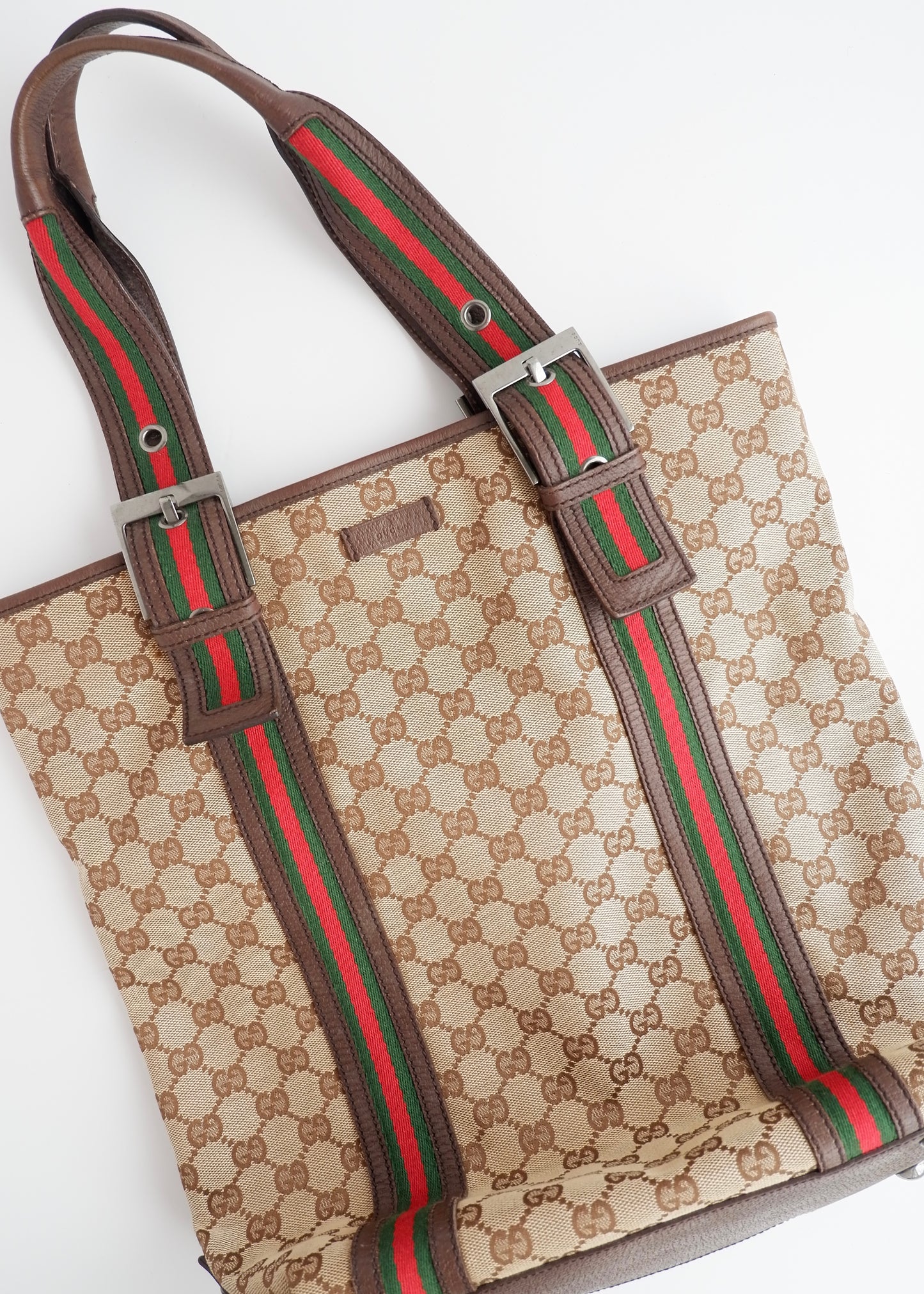 Authentic Preowned Gucci GG Cavnas Sherry Line Tote Bag