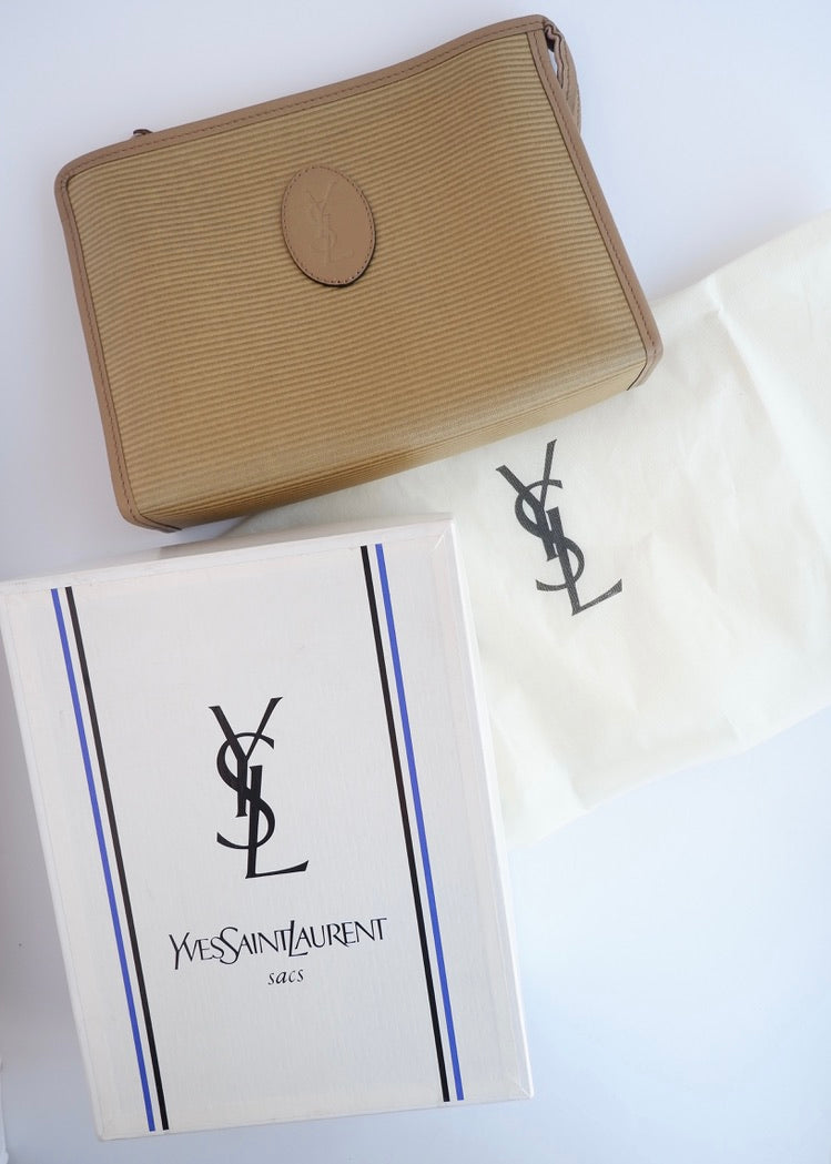Authentic Preowned Vintage YSL Yves Saint Laurent Beige Coated Canvas Pouch