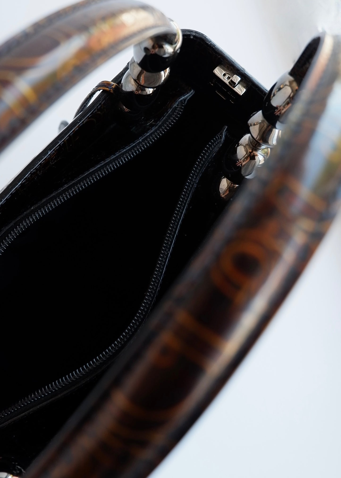 Authentic Preowned Christian Dior Brown Patent Leather Maris Pearl Handbag