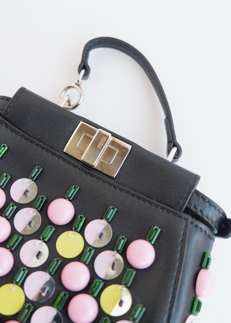 Authentic Preowned Fendi Black Multi Color Beaded Micro Peekaboo handbag