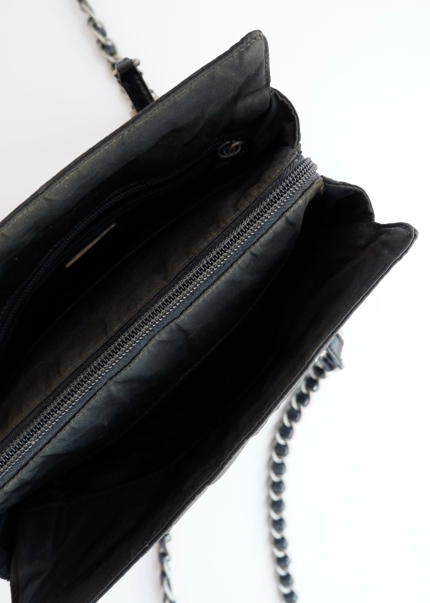 Authentic Preowned Prada Black Nylon/ Leather Metal Chain Shoulder Bag