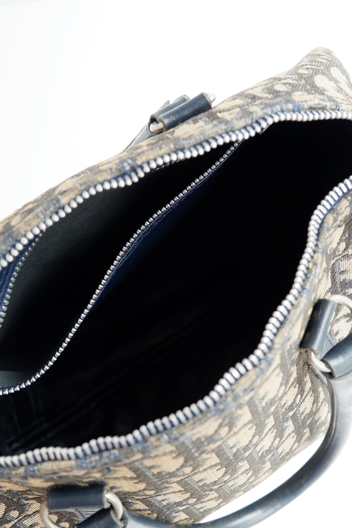 Authentic Preowned Vintage Dior Navy Trotter Canvas Boston Bag