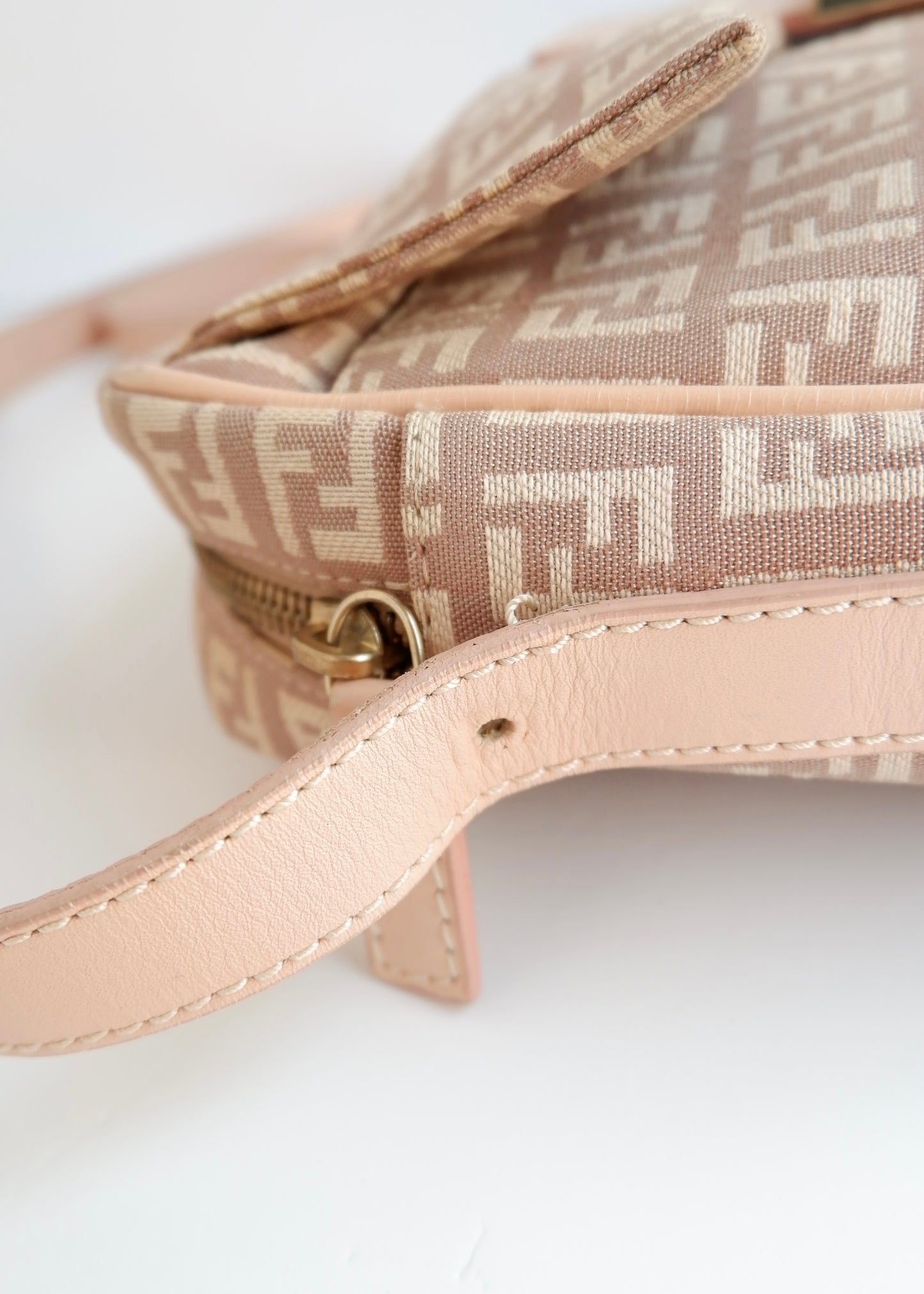 Authentic Preowned Fendi Pink Zucchino Canvas/ Leather Crossbody Bag
