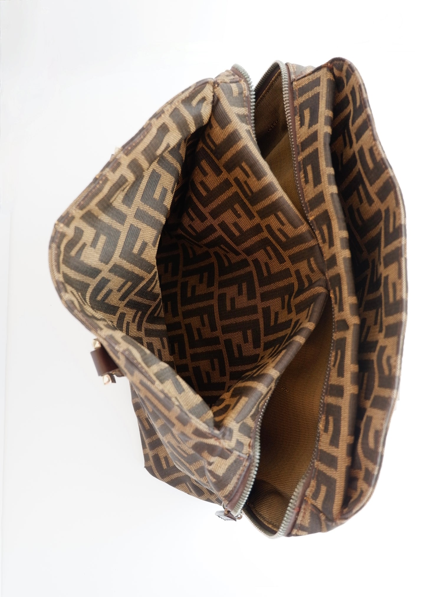 Authentic Preownd Vintage Fendi Brown Canvas Zucca Bowler Shoulder Bag